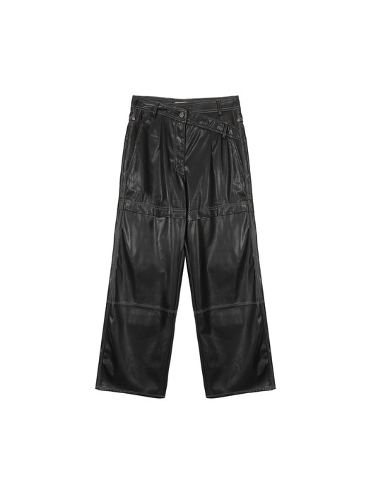 WAIST UNBALANCED LEATHER PANTS IN BLACK