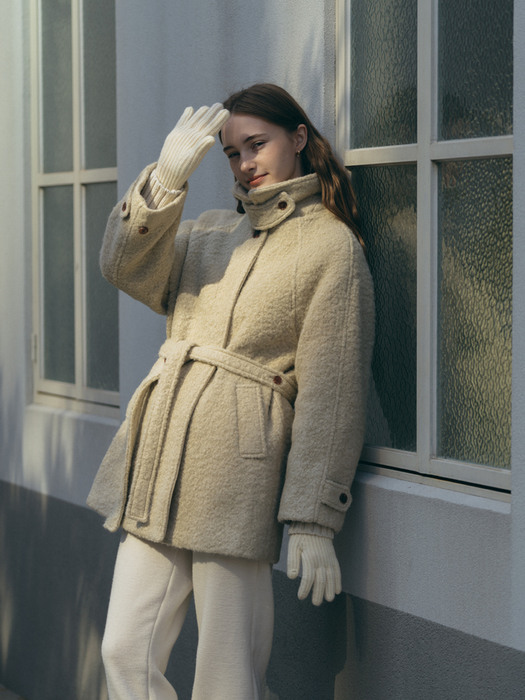 Boucle belted coat - Ivory