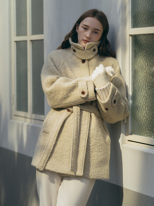 Boucle belted coat - Ivory