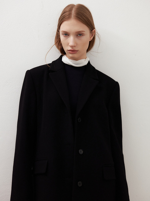 Wool cashmere tailored long coat / Black