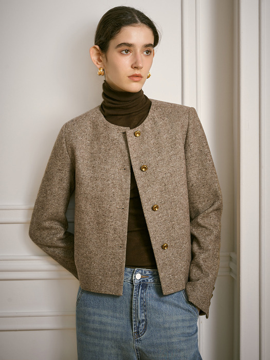 YY_Round neck short tweed jacket