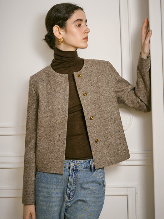 YY_Round neck short tweed jacket