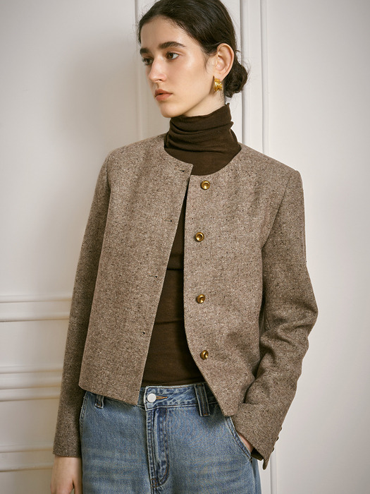 YY_Round neck short tweed jacket