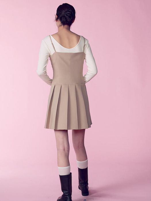 Pleats Sleeveless Mini Dress  Beige (KE4271M03A)