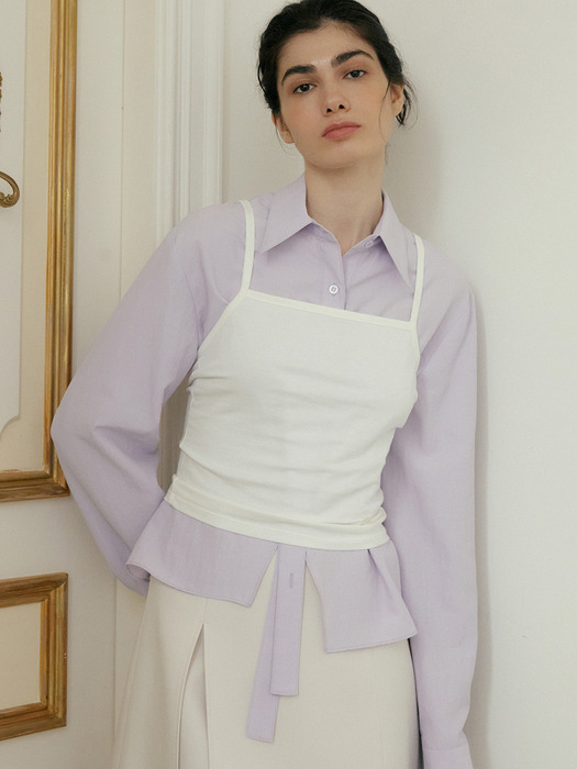 comos 1072 placket scarf cropped shirt (lavender)