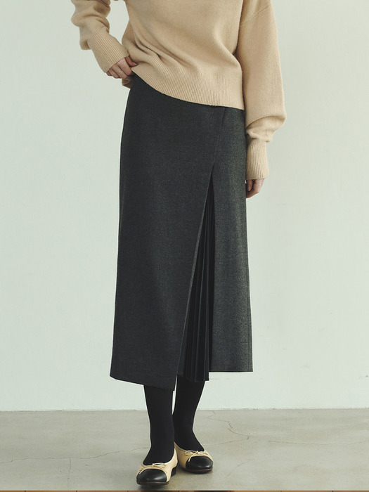 [SELMA] Unbalance pleats skirt_shadow grey