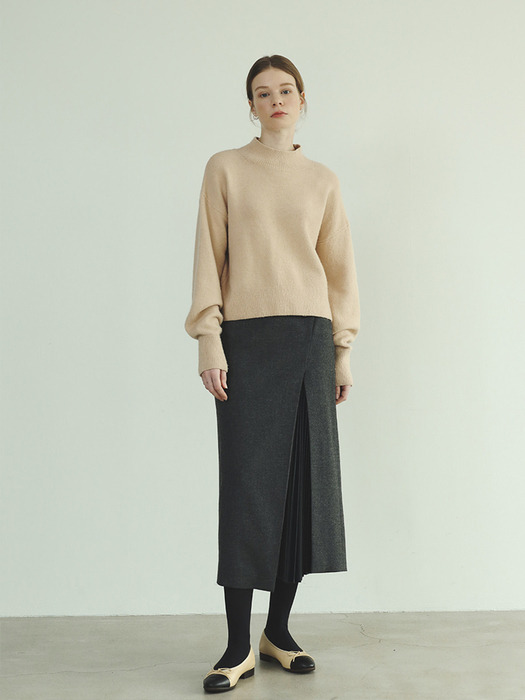 [SELMA] Unbalance pleats skirt_shadow grey