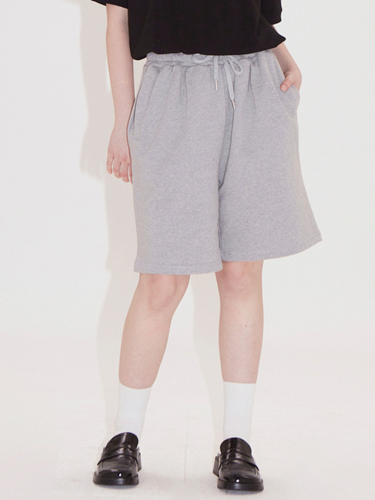 pintuck french terry half pants_grey