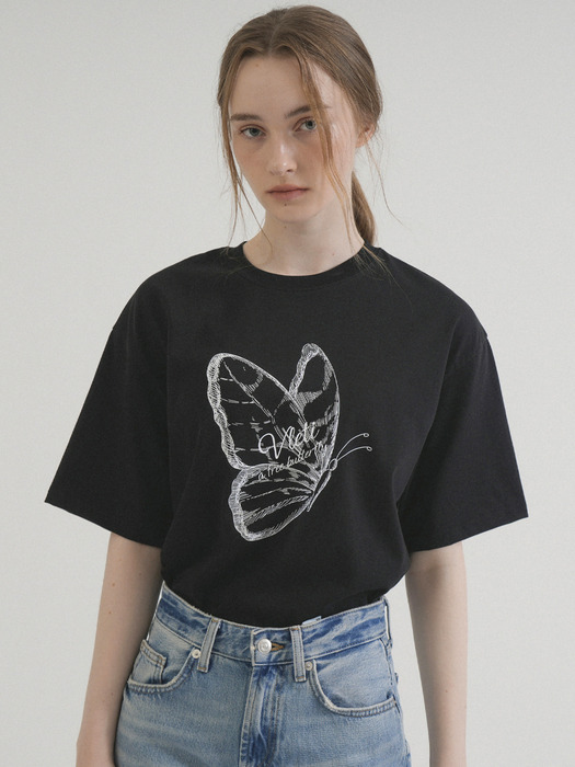 Butterfly Art Work Printing T-shirt (Black)