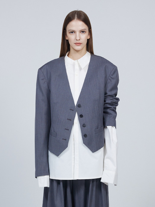 Signature collarless button jacket