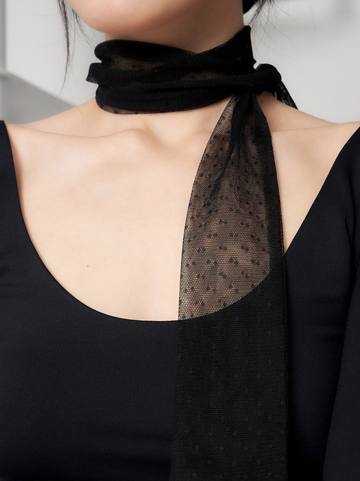 dot mesh long scarf - black