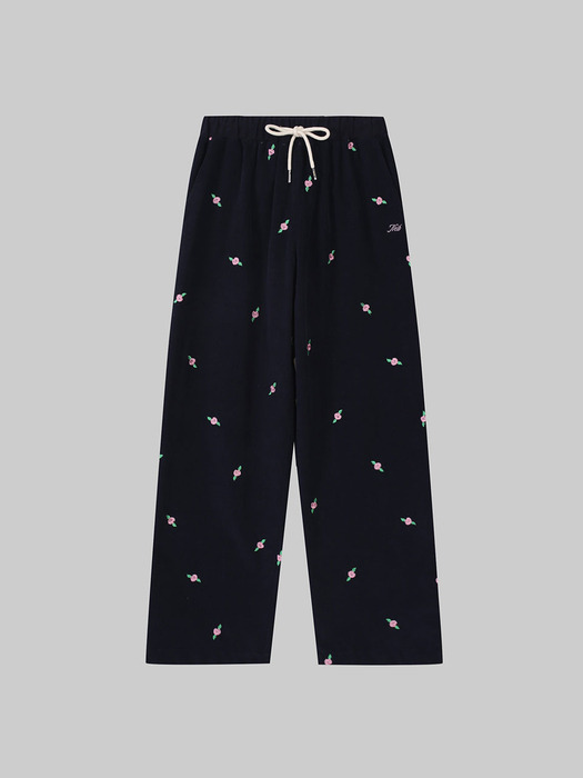 Rose Embroidery Corduroy Banding Pants(navy)