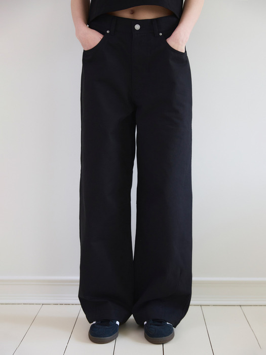 Curved Line Cotton Pants_BLACK