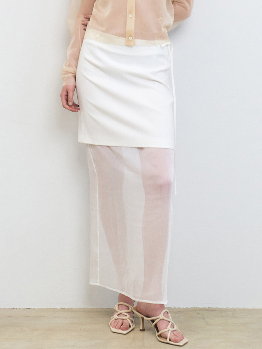 LINEN BLENDED SHEER LONG SKIRT [3COLORS]