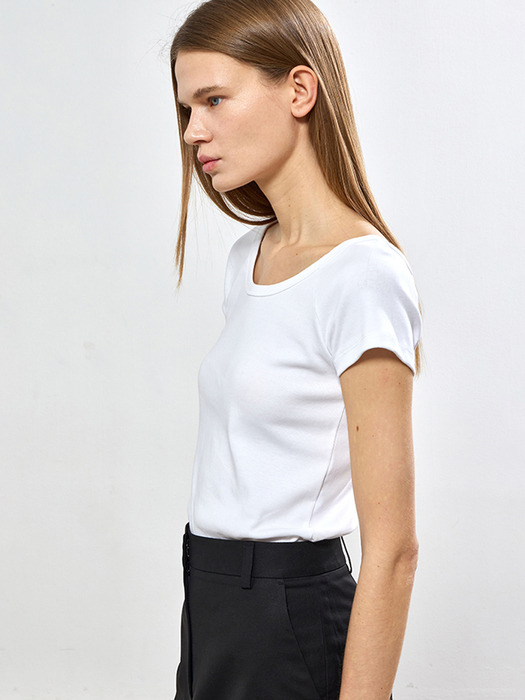 WIDE NECK CAP-SLEEVE T-SHIRTS - OFF WHITE