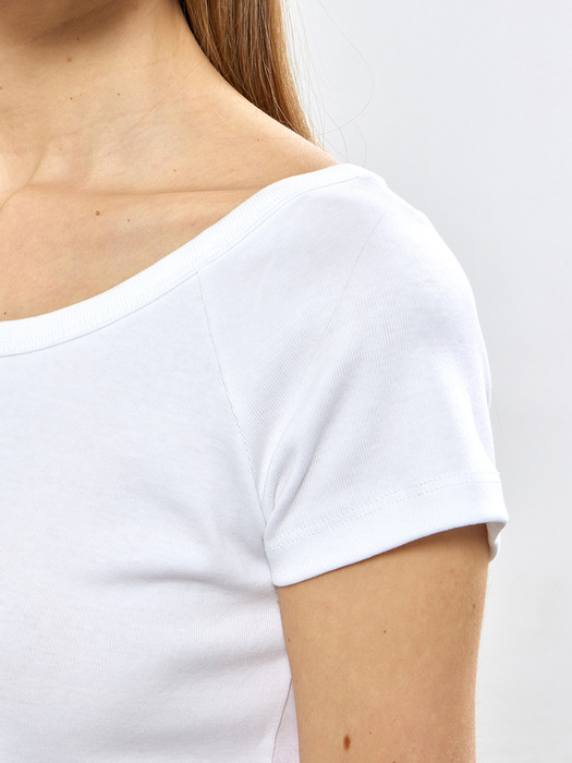 WIDE NECK CAP-SLEEVE T-SHIRTS - OFF WHITE