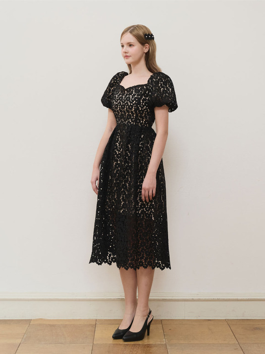 Flower lace Fuff Dress (Black)