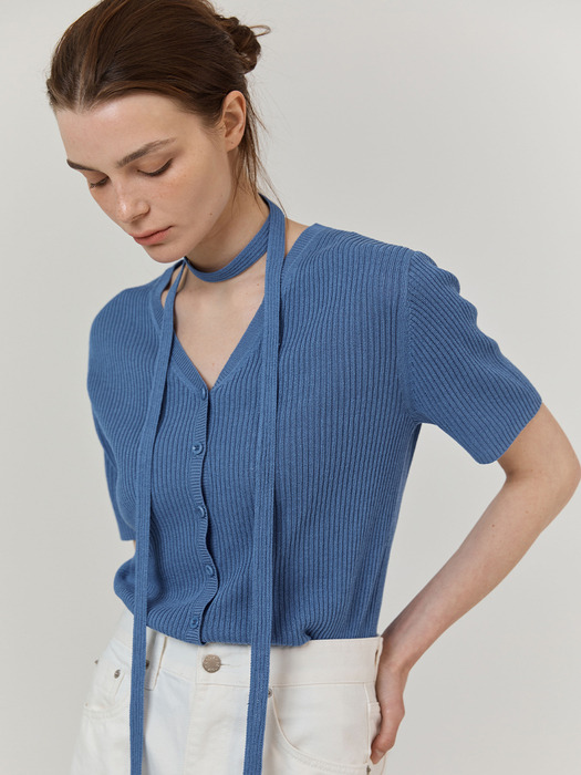 Linen strap cardigan (Blue)