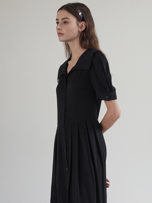 Crinkle sailor collar dress - Black