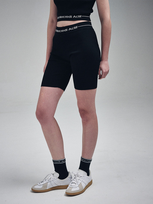 KNIT BIKER SHORTS LOGO JACQUARD BAND_BLACK IVORY