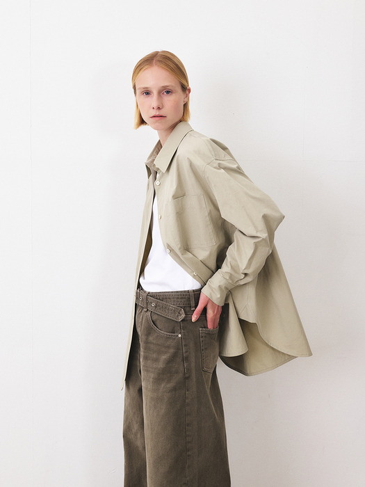 TFF BELTED LOOSE FIT DYEING DENIM_KHAKI BROWN