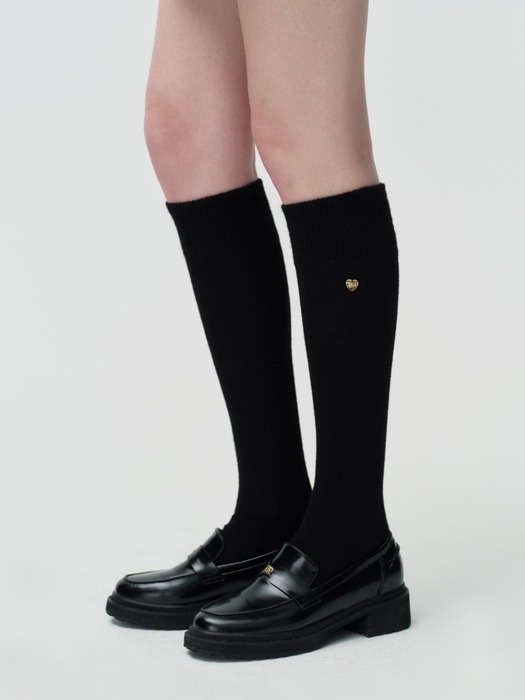 heart charm wool knee socks - black