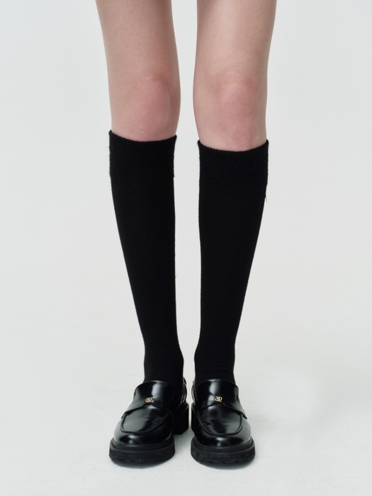 heart charm wool knee socks - black