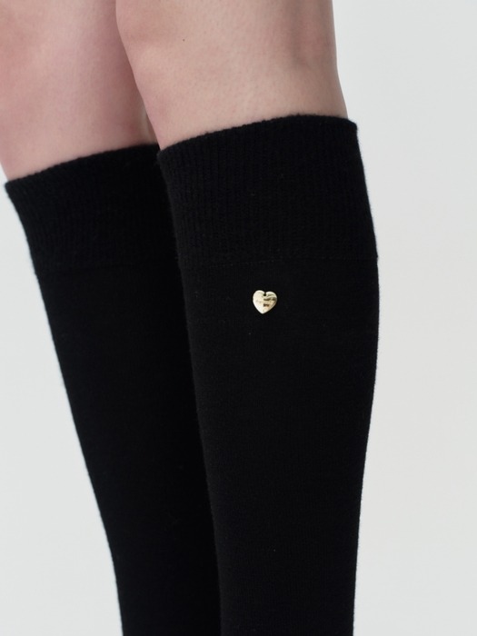 heart charm wool knee socks - black