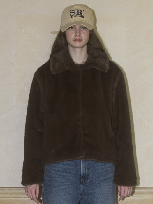 FAUX MINK FUR JACKET - BROWN