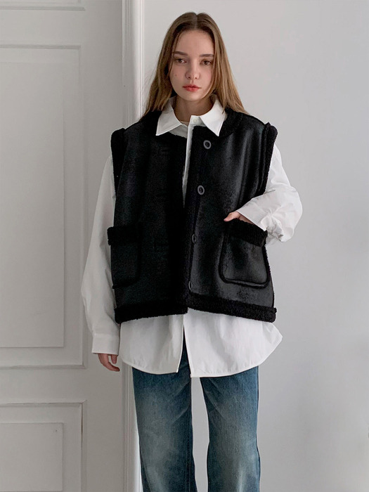 Shearling Pocket Mustang Vest (2colors)