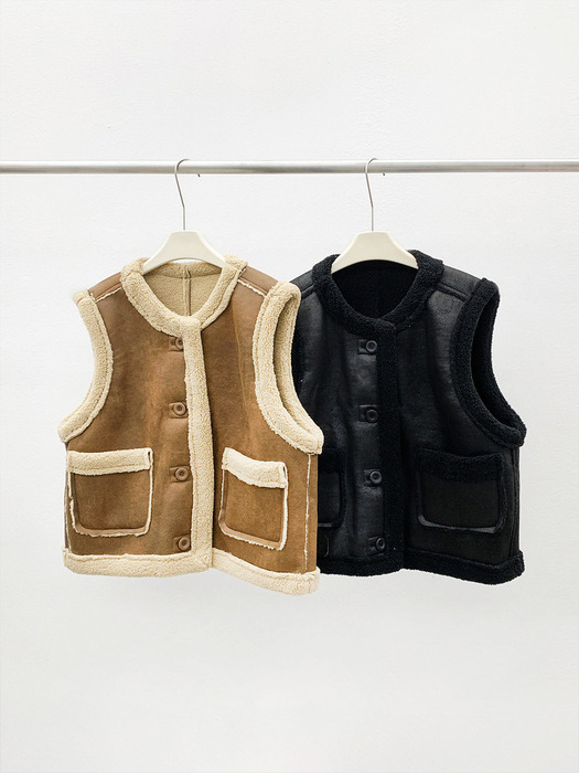 Shearling Pocket Mustang Vest (2colors)