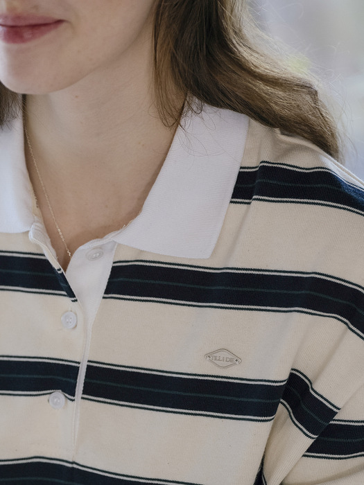 Cotton stripe base collar polo t-shirt_Ivory