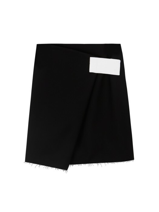 Raw-Cut Wrap Skirt_Black