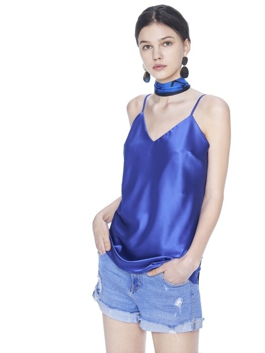 SATIN SLIP CAMISOLE TOP. ELECTRIC BLUE