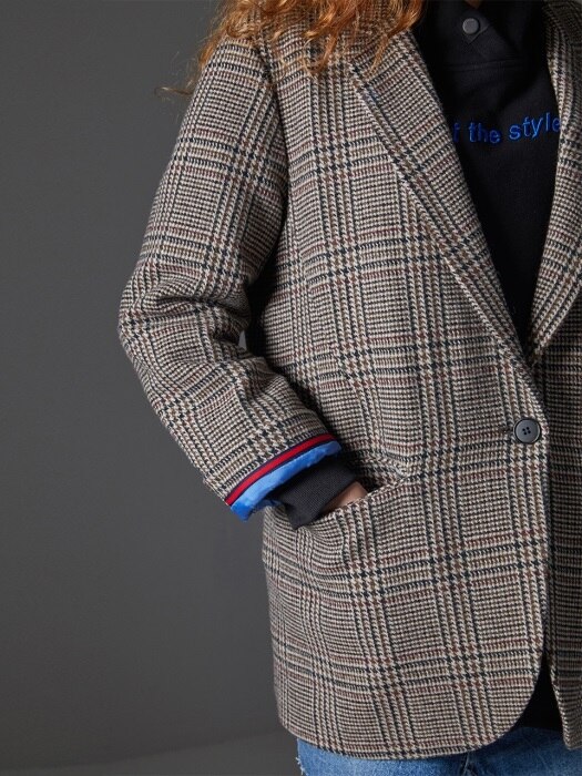 Glen Check Single Button Blazer_Camel Brown