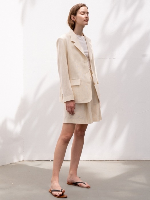 [ESSENTIAL]Premium Wool Linen Blazer Ivory