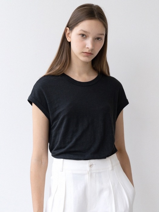 linen slit t-shirts (black)