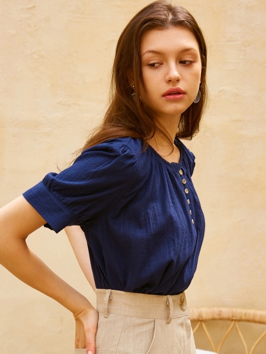 [by joorti] J225 Button point puff blouse (navy)