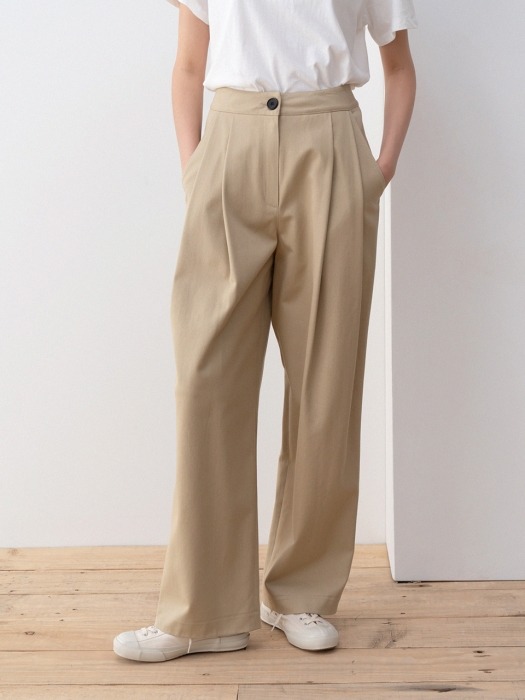 wrinkle pintuck pants (khaki beige)
