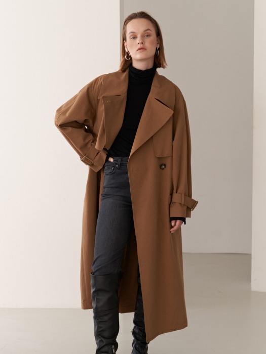 19FW DOUBLE TRENCH COAT BROWN