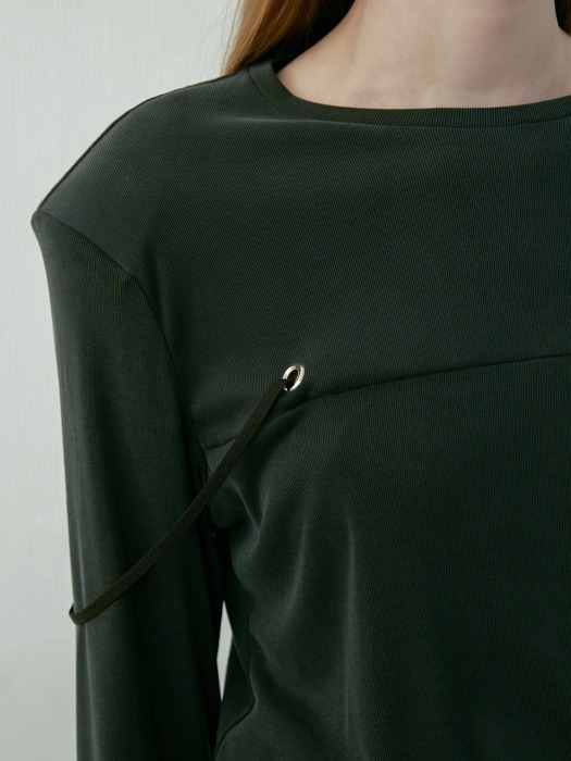 Squared Shoulder Eyelet Top(Charcoal)