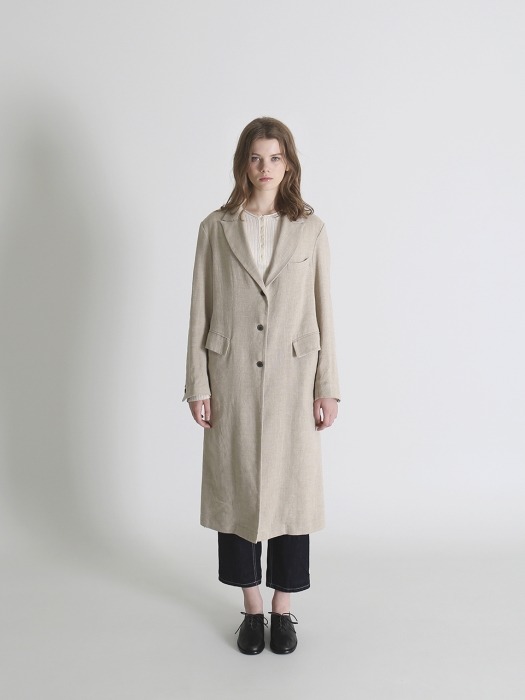 herringbone long coat (BEIGE)