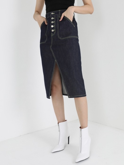 BUTTON FLY DENIM SKIRT