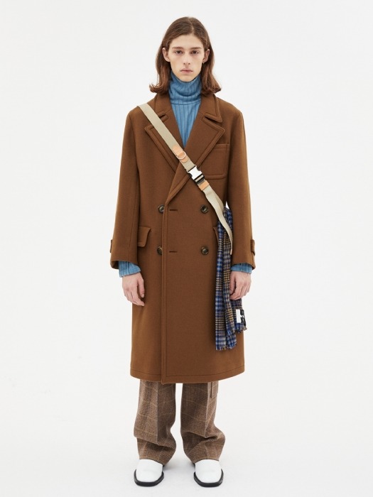 NEW MARTINE DOUBLE BREASTED COAT awa219m(BROWN)