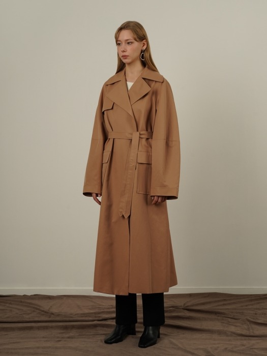 LS WIDE SLEEVE TRENCH COAT_BEIGE