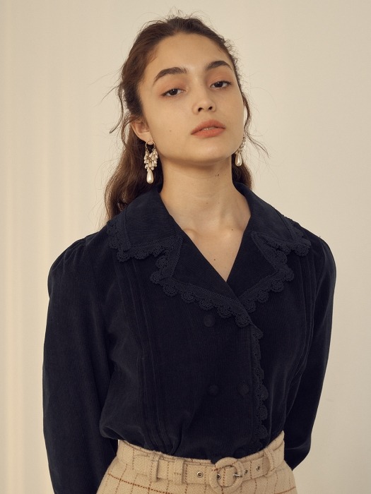 monts 1031 pintuck detail double blouse (navy) 