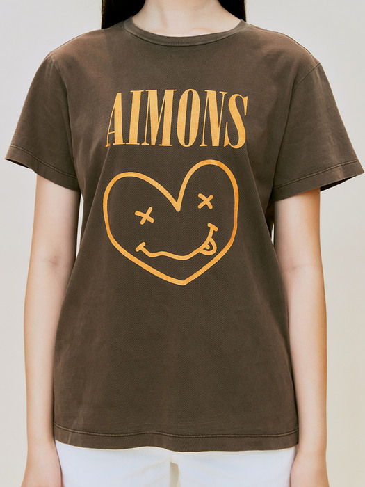 Brown Aimons Smile Heart Washing T-Shirts