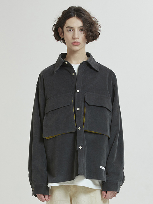 Layer Pocket 16s Corduroy Shirts-Jacket (charcoal)