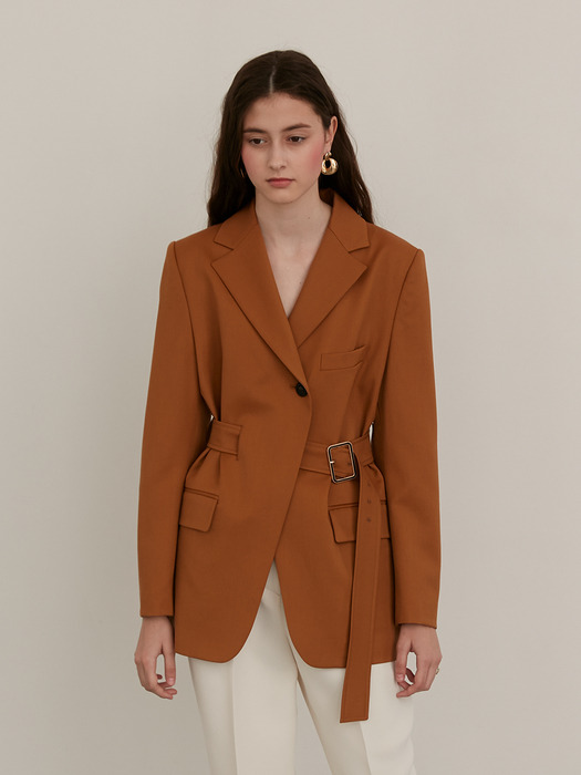 WAIST BELT POINTED JACKET - CAMEL