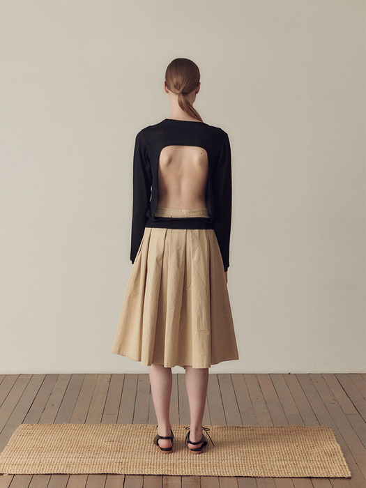 Cotton tucked skirt_Light Beige